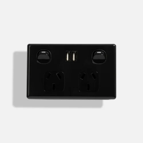 Black standard double power point with double USB (2.1A) (50pcs BULK BUY) - Image 1