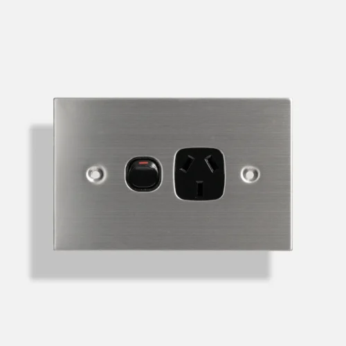 Black Stainless steel single power point 10A - Image 1