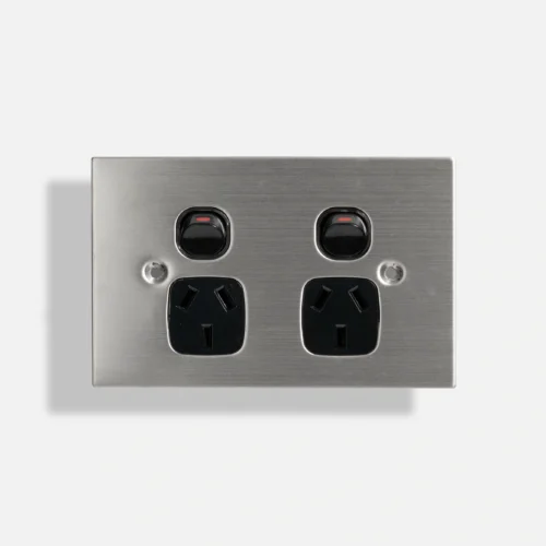 Black Stainless steel double power point 10A - Image 1