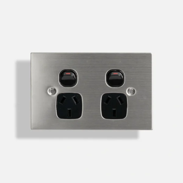 Black Stainless steel double power point 10A