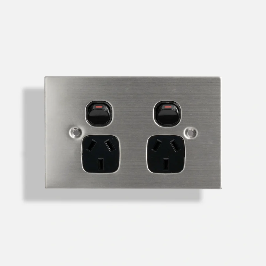 Black Stainless steel double power point 10A