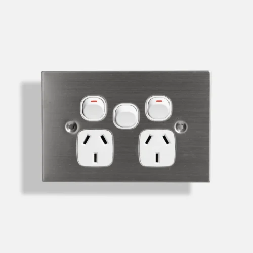 Stainless steel double power point 10A, extra switch 15A - Image 1