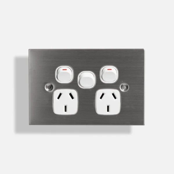 Stainless steel double power point 10A, extra switch 15A
