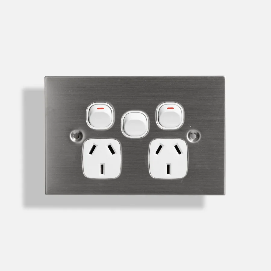 Stainless steel double power point 10A, extra switch 15A