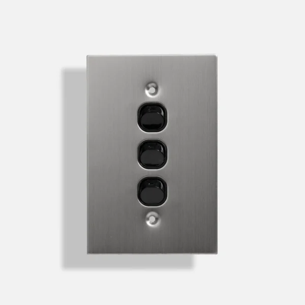 Black three gang stainless steel switch vertical