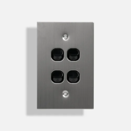 Black four gang stainless steel switch vertical - Image 1