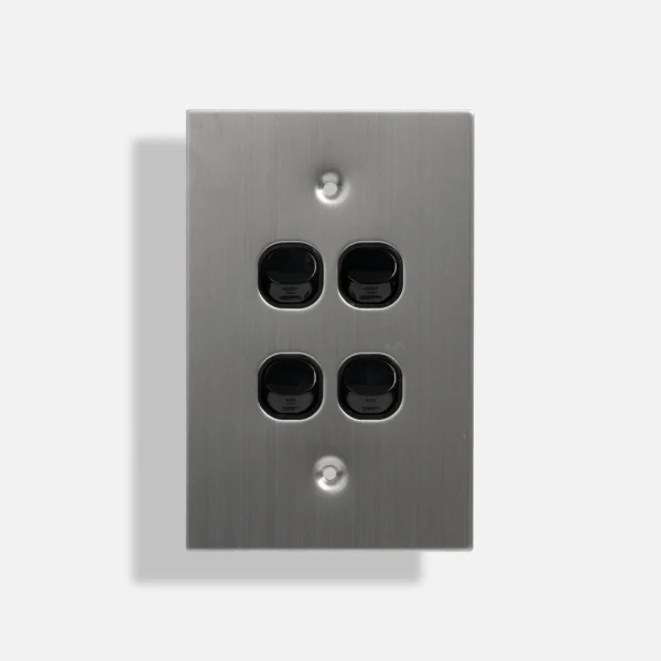 Black four gang stainless steel switch vertical