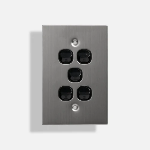 Black five gang stainless steel switch vertical - Image 1