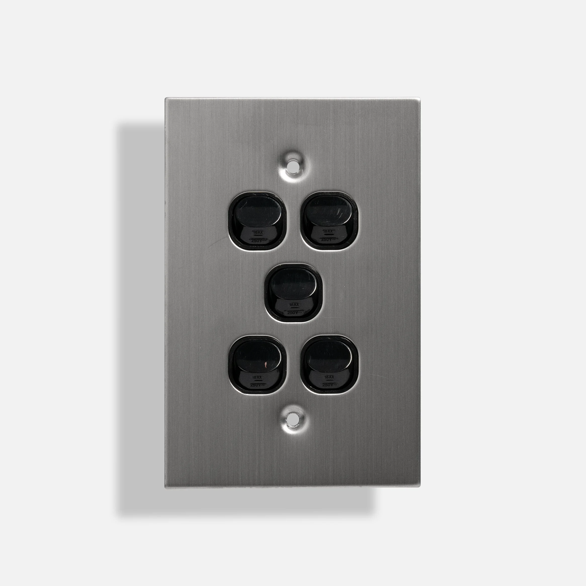 Black five gang stainless steel switch vertical