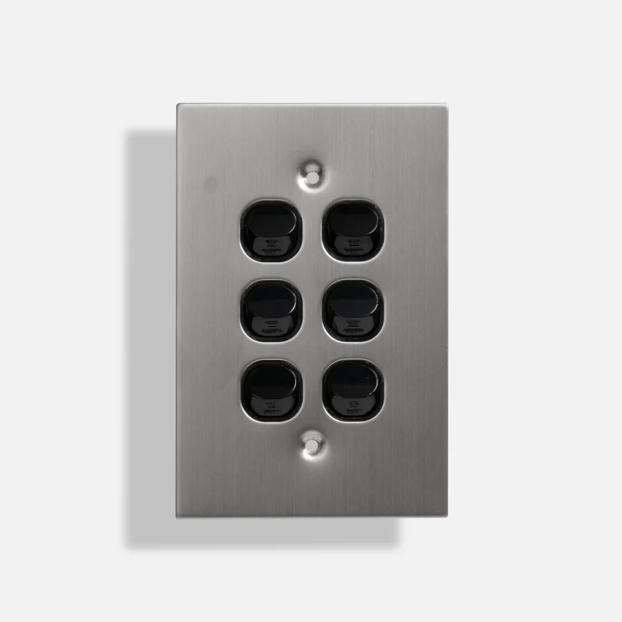 Black six gang stainless steel switch vertical