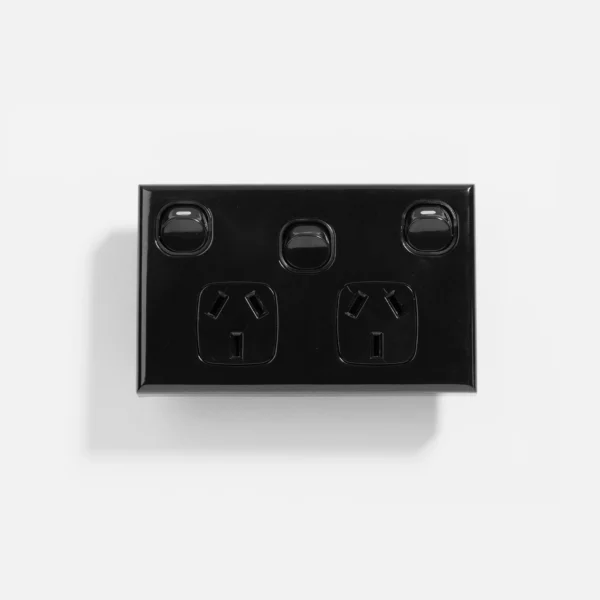 Black standard double power point 10A, extra switch 16A