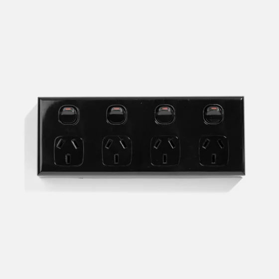 Black standard four gang power point 10A (100pcs BULK BUY) - Image 1