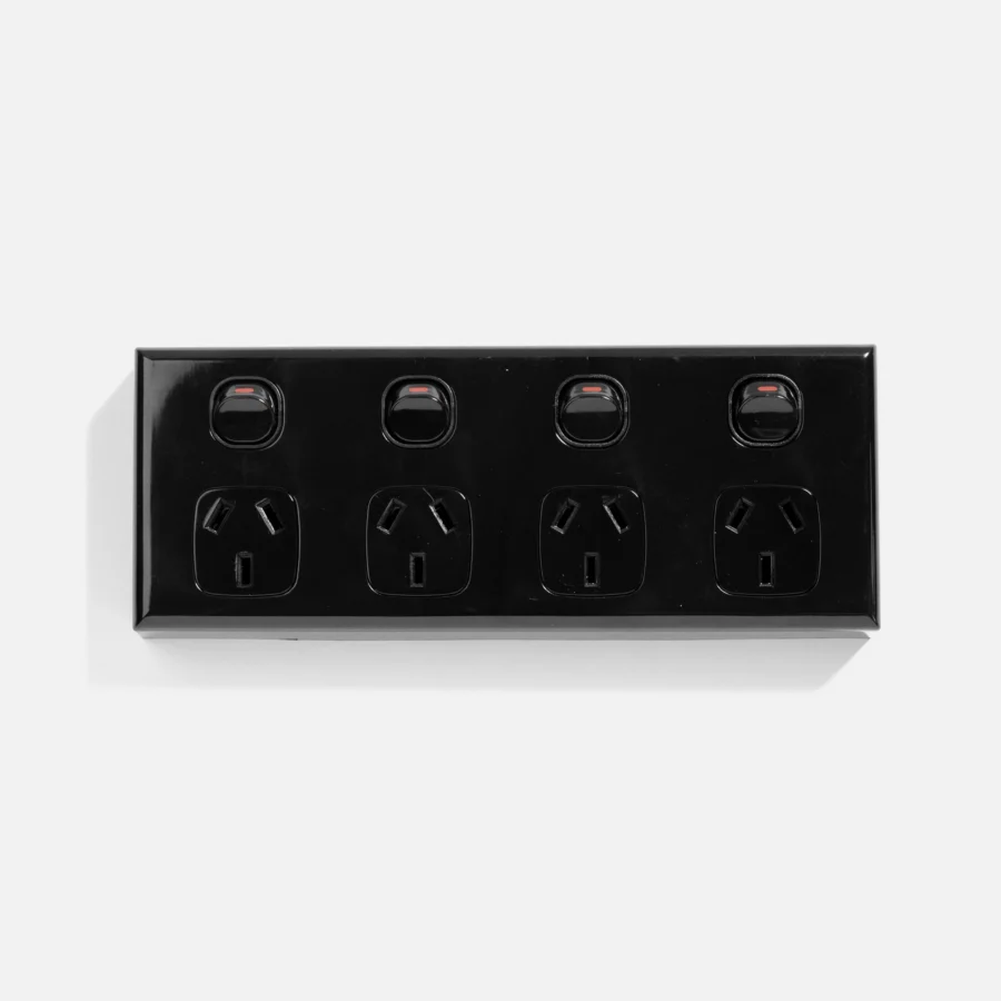 Black standard four gang power point 10A (100pcs BULK BUY)