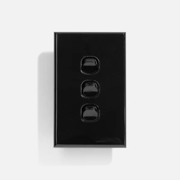 Black standard three gang switch 16A
