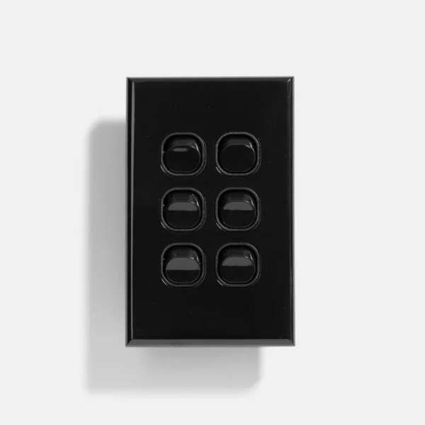 Black standard six gang switch 16A