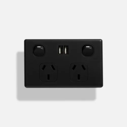 Matte Black double power point with double USB (2.1A) (50pcs BULK BUY) - Image 1