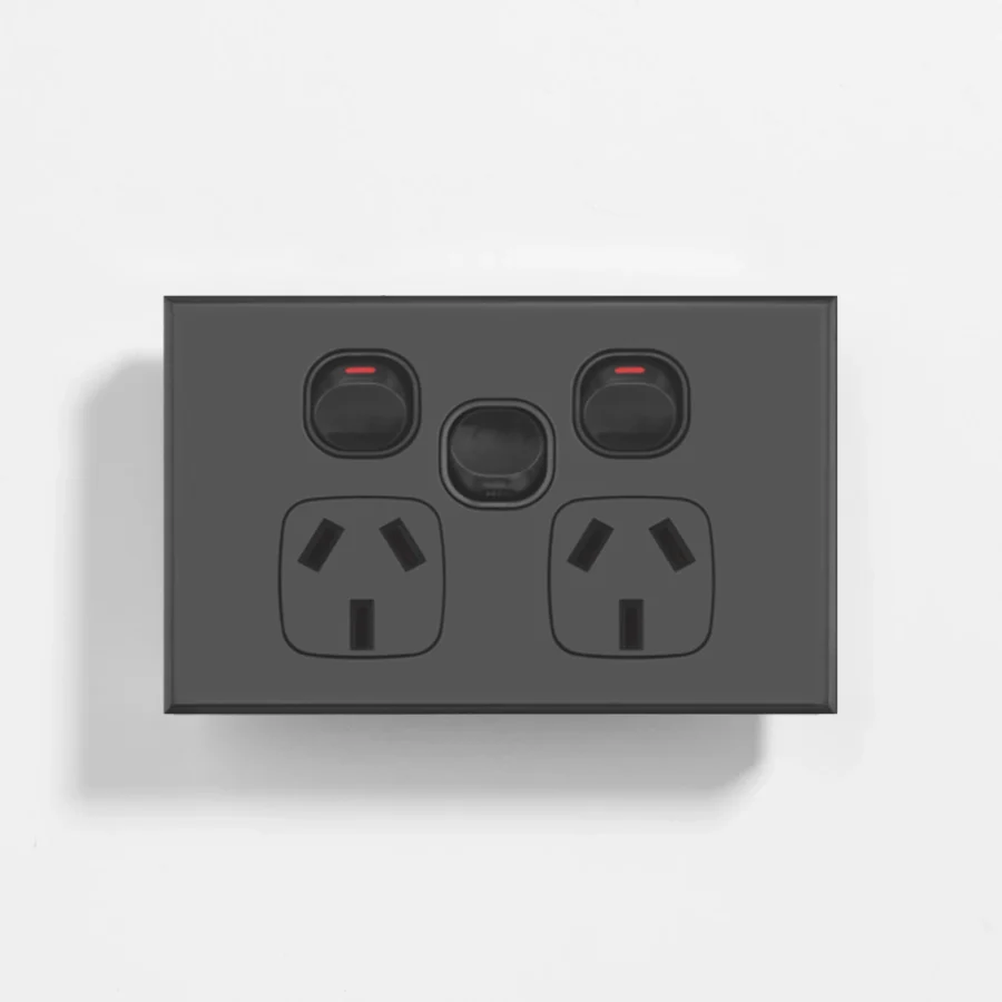 Black slim power point 10A, extra switch 16A