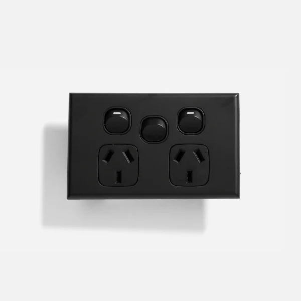Matte Black slim double power point 10A, extra switch 16A