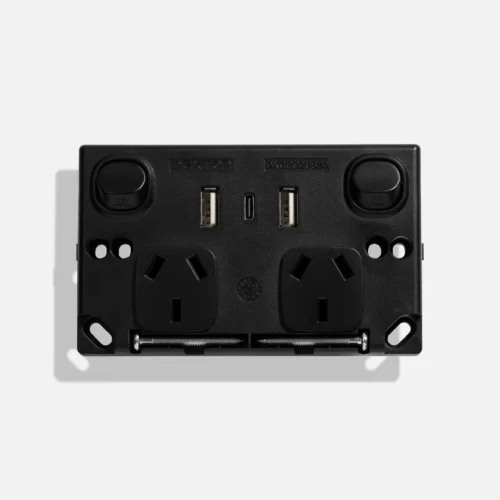 Matte Black double power point with double USB + C type (4.2A) (50pcs BULK BUY) - Image 2
