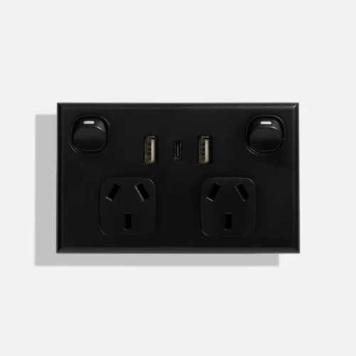 Matte Black double power point with double USB + C type (4.2A) (50pcs BULK BUY) - Image 1
