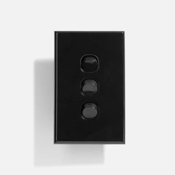 Black slim three gang switch 16A
