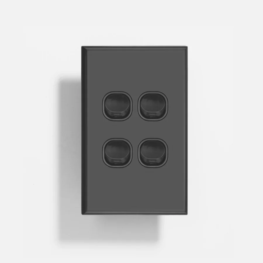 Black slim four gang switch 16A