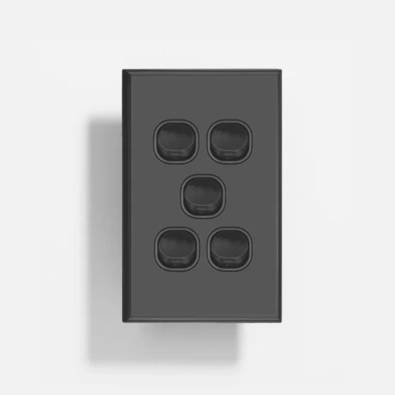 Black slim five gang switch 16A - Image 1