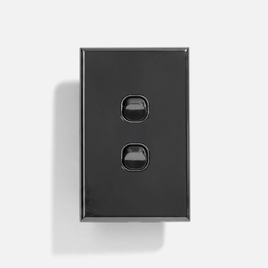 Black standard two gang switch 16A