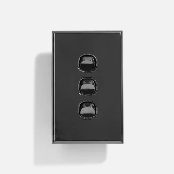 Black standard three gang switch 16A - Image 1