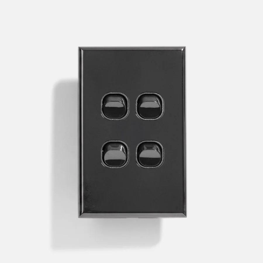 Black standard four gang switch 16A