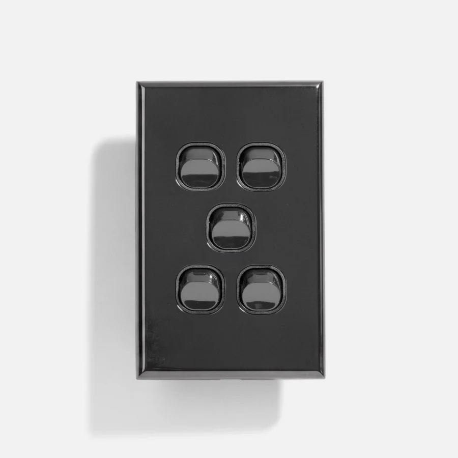 Black standard five gang switch 16A