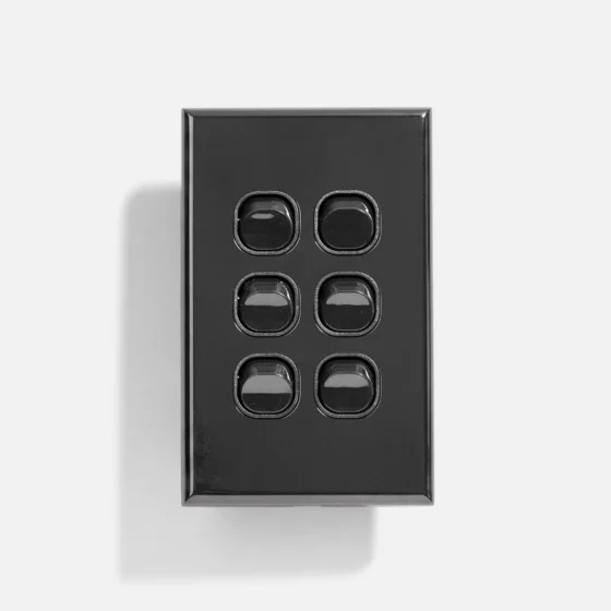 Black standard six gang switch 16A - Image 1