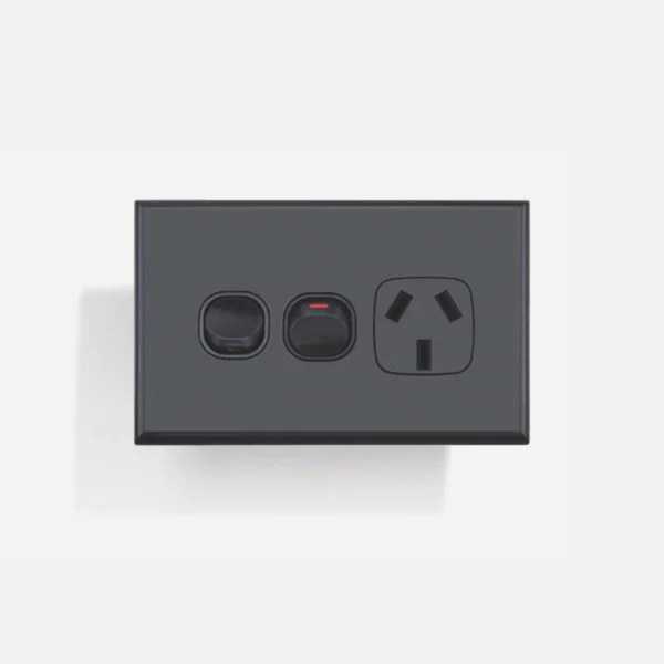 Black standard single power point 10A, extra switch 16A